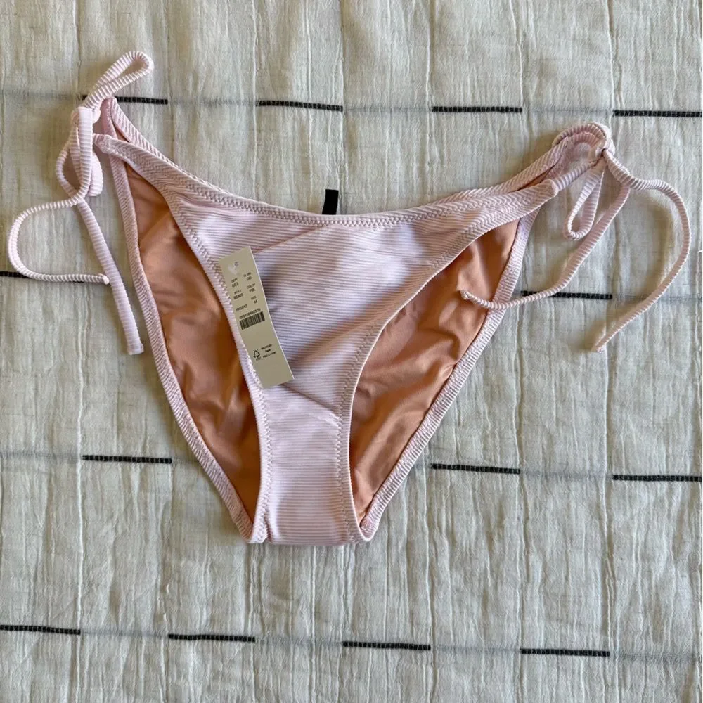 NWT J. Crew Ribbed Curved-waist Cheeky String Bikini Bottom Pale Blossom Pink M